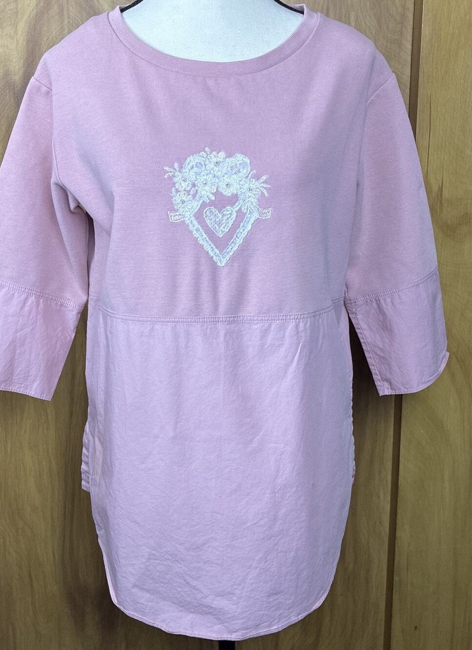 COS Sz EU XS US 32-34 Pink Mixed Fabric Btn cuff/Btm Embrd Heart Sequin Top